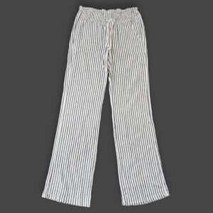 Cream/Grey Striped Linen Pants, Women's S